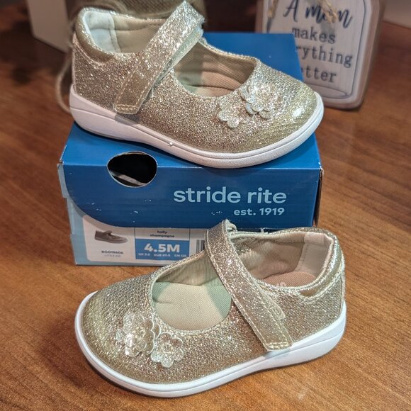Stride Rite Toddler Holly Sparkle Mary Jane Champagne Size 4.5 Medium - Picture 1 of 9